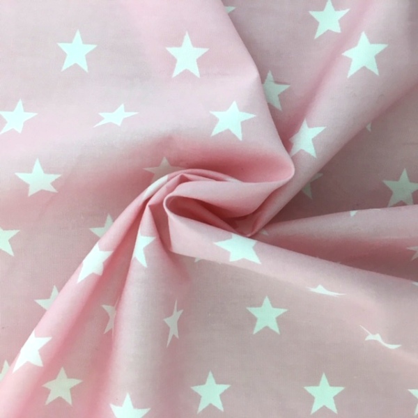 100% Cotton Stars WHITE ON BABY PINK